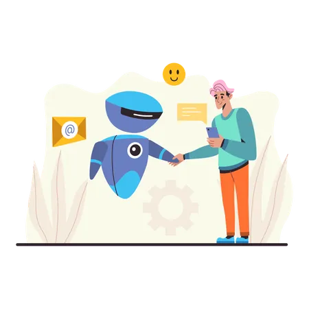 Homem conversando com chatbot  Ilustração