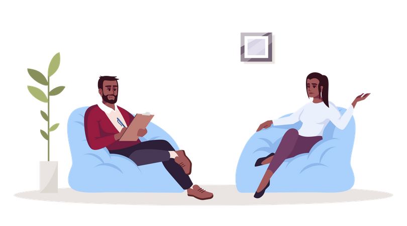 Homem conversando com mulher e escrevendo notas  Illustration