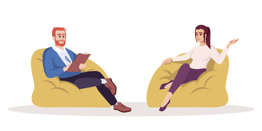 Homem conversando com mulher e fazendo anotações  Illustration