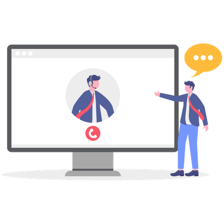 Homem falando com plataforma de helpdesk online  Ilustração