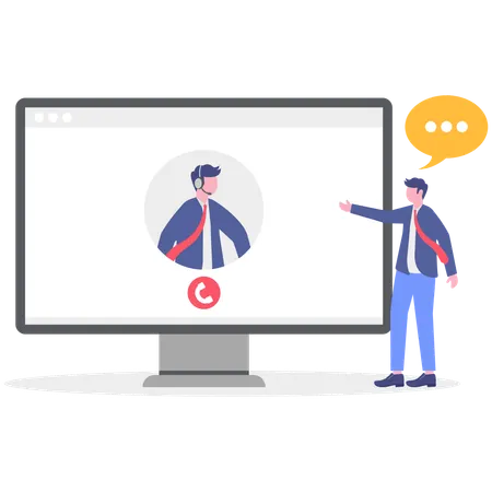 Homem falando com plataforma de helpdesk online  Ilustração