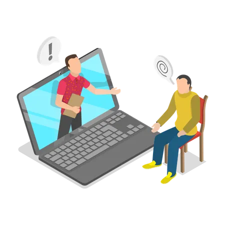 Homem falando em consulta on-line com psicólogo  Ilustração