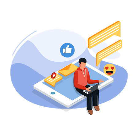 Homem conversando nas redes sociais  Ilustração