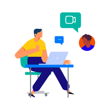 Homem conversando remotamente com colega  Ilustração