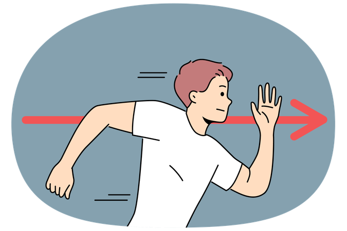 Homem correndo em direção à seta vermelha  Ilustração