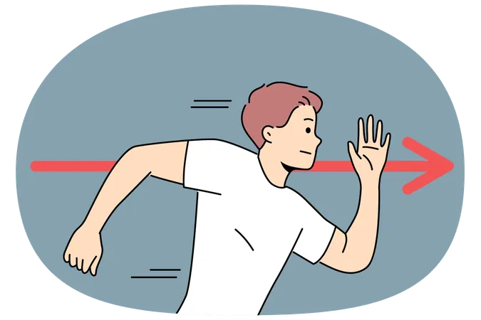 Homem correndo em direção à seta vermelha  Ilustração