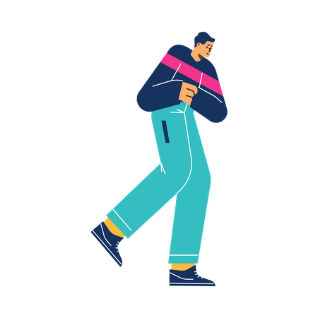 Homem correndo pressionando as mãos na barriga  Ilustração