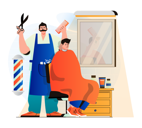 Homem cortando o cabelo  Ilustração