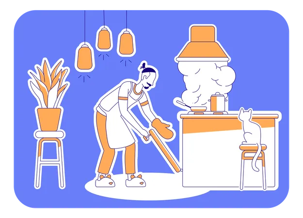 Homem cozinha em casa  Ilustração