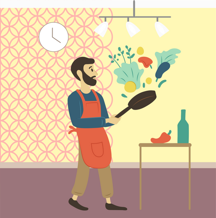 Homem cozinhando comida  Ilustração