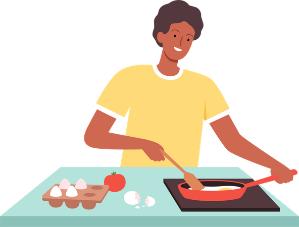 Macho cozinhando comida na cozinha  Ilustração