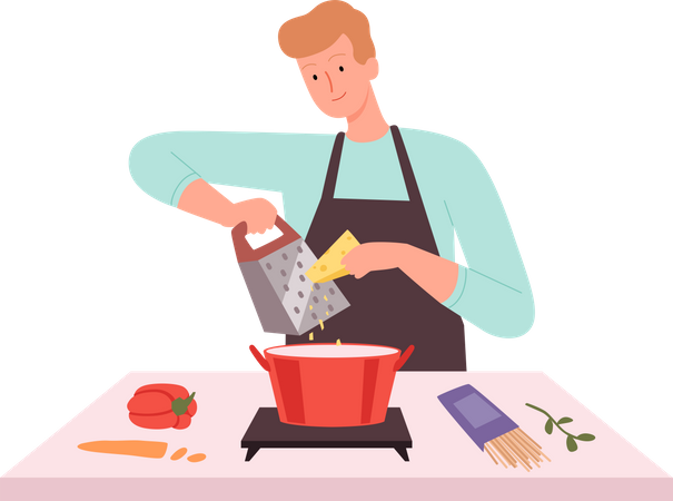 Masculino cozinhando na cozinha  Ilustração