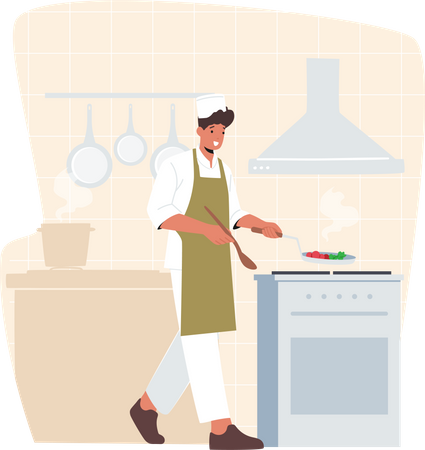 Cozinheiro masculino fazendo comida na cozinha  Ilustração