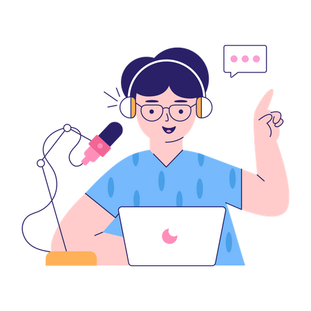 Homem criando podcast  Ilustração