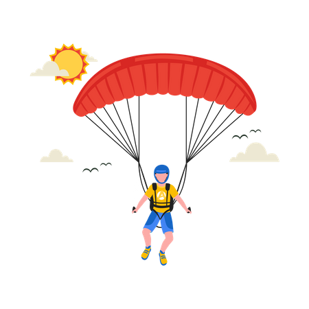 Homem aproveitando o passeio de paraquedas  Ilustração