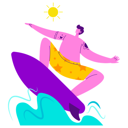 Homem gostando de surfar  Ilustração