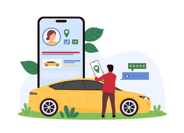 Homem dando carro alugado  Ilustração