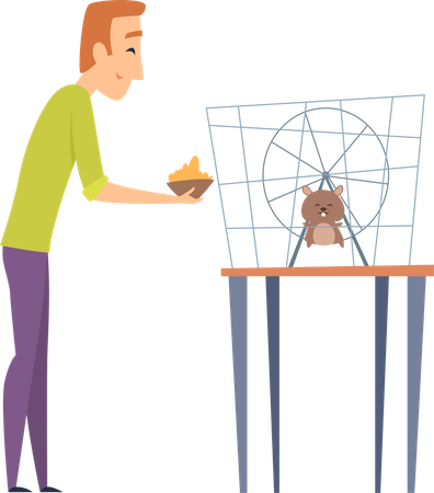 Homem dando comida para rato  Ilustração