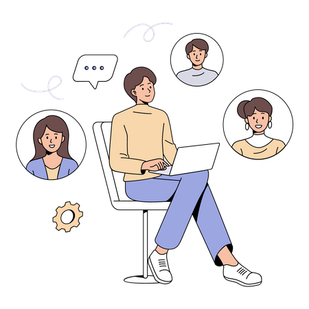 Homem dando entrevista de emprego on-line  Ilustração