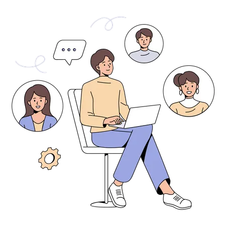 Homem dando entrevista de emprego on-line  Ilustração