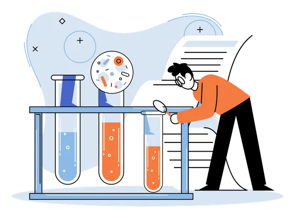 Homem fazendo exame prático em laboratório  Ilustração