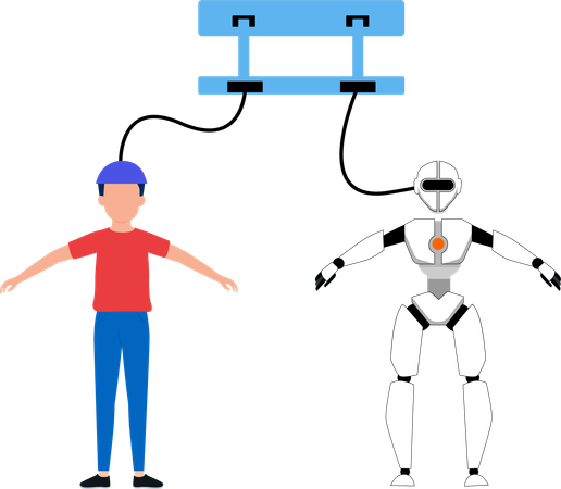 Homem dando instruções ao robô  Ilustração