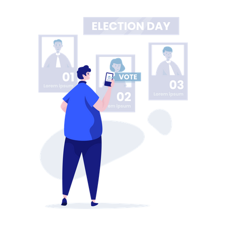 Homem dando voto online  Ilustração