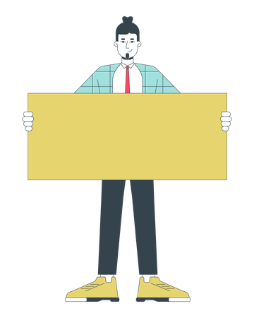 Homem de escritório caucasiano em pé com cartaz  Ilustração