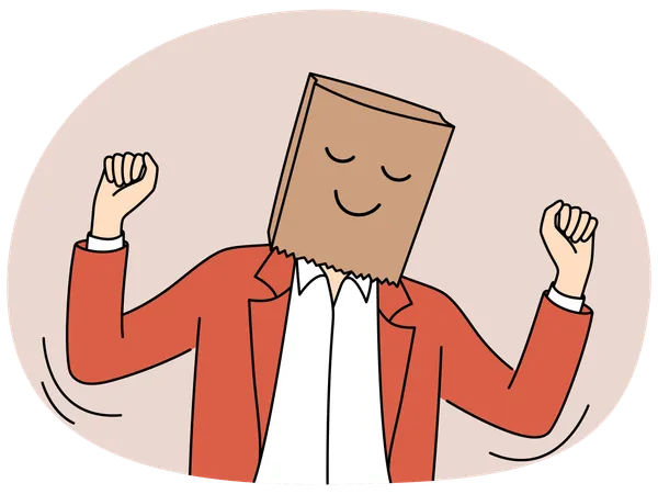 Empresário com saco de papelão na cabeça  Ilustração