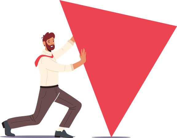 Homem de negócios empurrando forma triangular  Ilustração