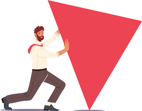 Homem de negócios empurrando forma triangular  Ilustração