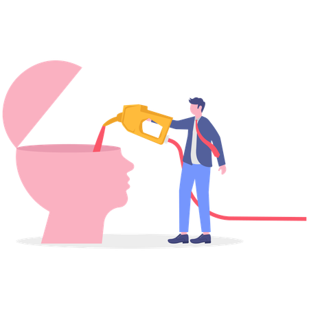 Empresário enchendo o cérebro de combustível  Ilustração