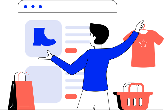 Empresário fazendo compras de sapatos e camisas  Ilustração