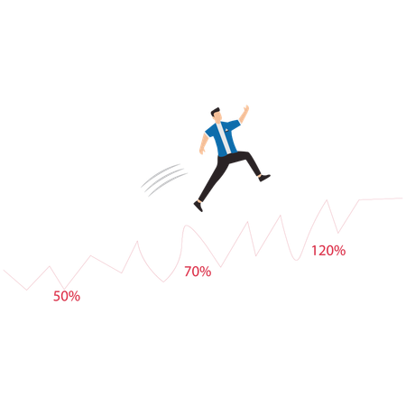 Empresário pulando sobre gráfico de ascensão  Ilustração