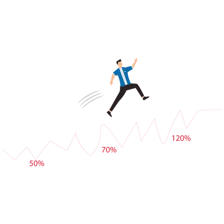 Empresário pulando sobre gráfico de ascensão  Ilustração