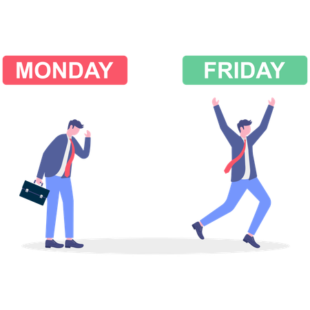 Empresário triste na segunda-feira e feliz na sexta-feira  Ilustração