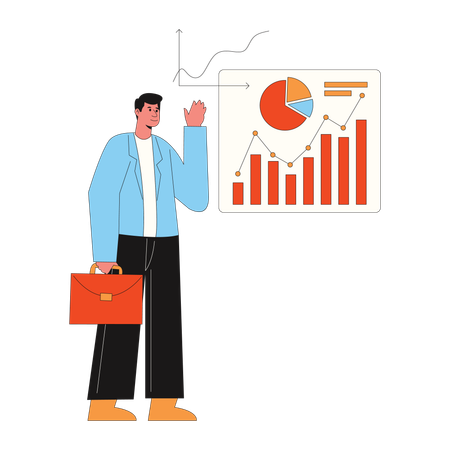 Empresário visualizando um gráfico de pizza de negócios  Ilustração