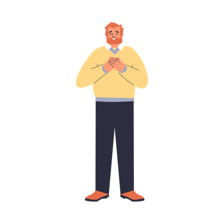 Homem em pé, sentindo-se grato e tocado  Ilustração