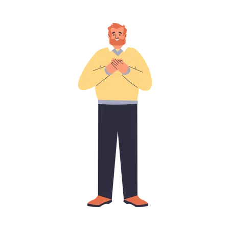 Homem em pé, sentindo-se grato e tocado  Ilustração