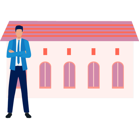 Homem em pé, perto da igreja  Ilustração