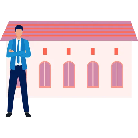Homem em pé, perto da igreja  Ilustração