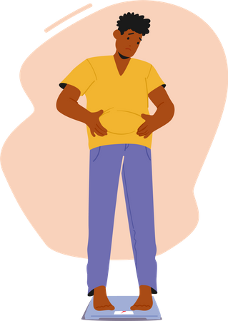 Homem de pé na balança  Ilustração