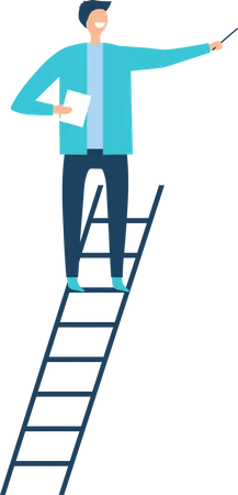 Homem em pé na escada  Ilustração