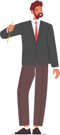 Homem de terno formal, homem de negócios usa blazer preto e calça marrom isolada em fundo branco  Ilustração