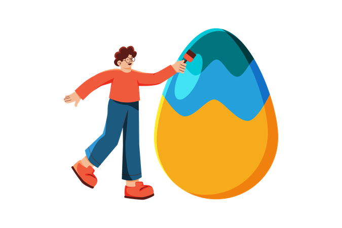Homem decorando ovo de páscoa  Ilustração