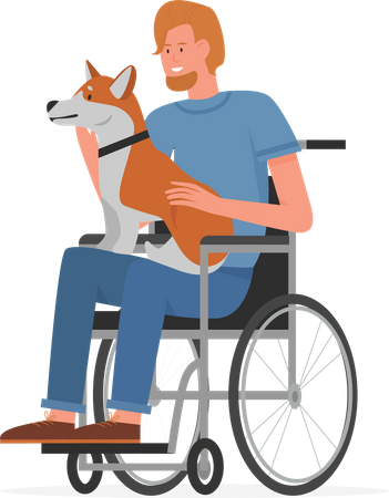 Homem deficiente segurando cachorro  Ilustração