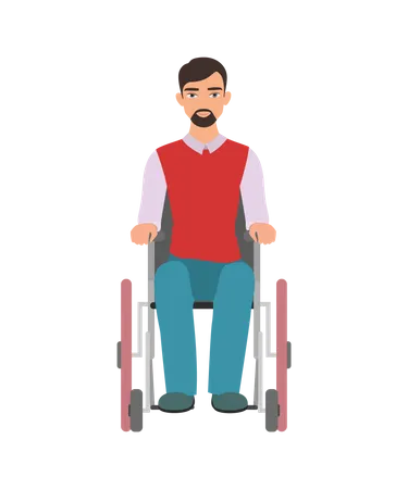 Homem deficiente sentado em cadeira de rodas  Ilustração