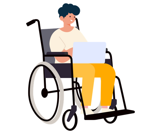 Homem deficiente trabalhando no laptop  Ilustração