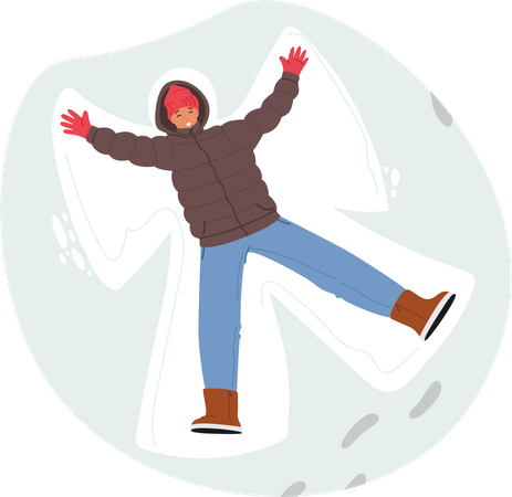 O homem encontra-se alegremente na neve recém-caída  Ilustração