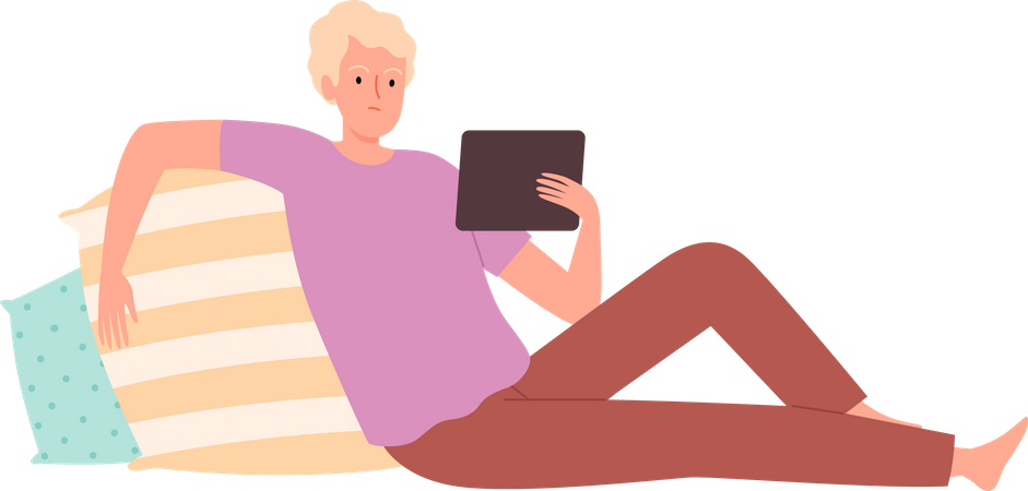 Homem deitado com tablet  Ilustração